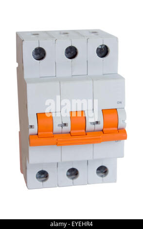 Three-phase electric switch isolated on white background Stock Photo