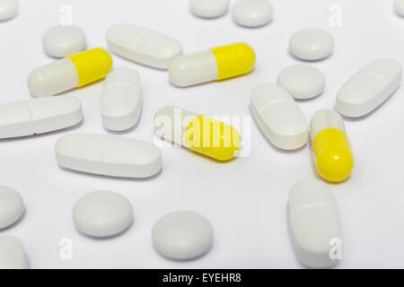 group of pills / capsules on white background Stock Photo