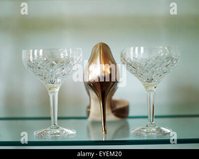 Gold Jimmy Choo wedding shoes Stock Photo