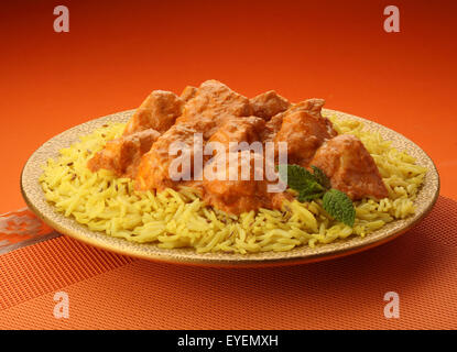 INDIAN BUTTER CHICKEN CURRY & BASMATI RICE Stock Photo