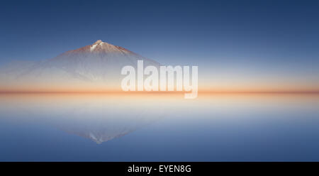 clear blue sky , orange sunset and mountain Stock Photo