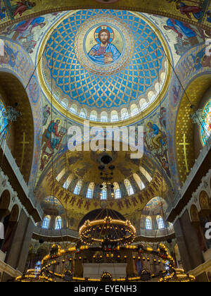 KRONSTADT, RUSSIA - July 21, 2015: Interior Neo-Byzantine decoration of the Naval Russian Orthodox Cathedral of Saint Nicholas.  Stock Photo