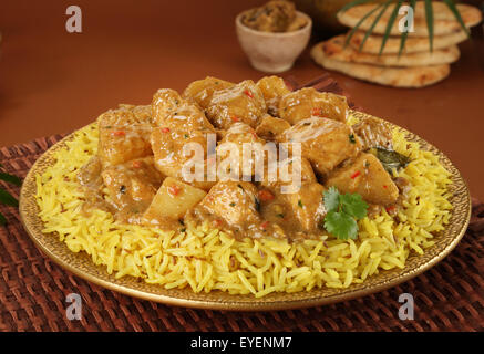POLYNESIAN CHICKEN CURRY WITH RICE Stock Photo