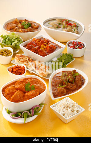 SELECTION OF INDIAN CURRY DISHES Stock Photo