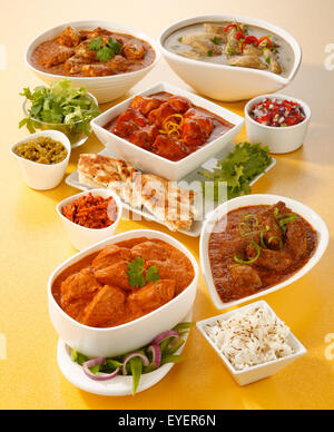 SELECTION OF INDIAN CURRY DISHES Stock Photo