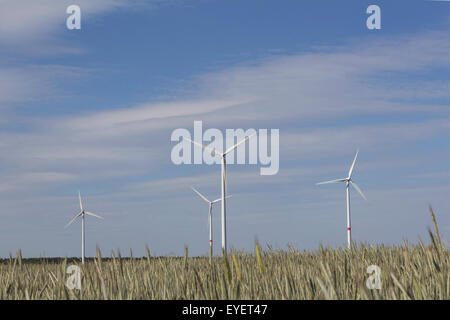 wind turbines in wheat field landscape Stock Photo