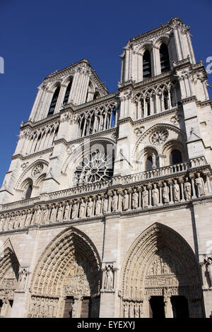 The front of Notre Dame Cathedral, Paris, France Stock Photo