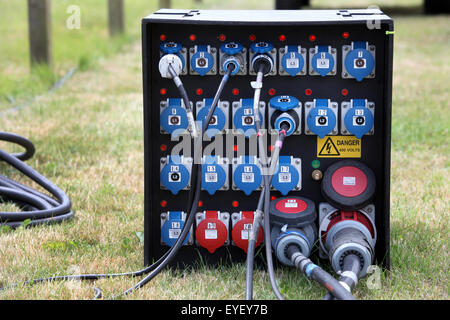 Outdoors electricity power management junction box at an outdoor event Stock Photo