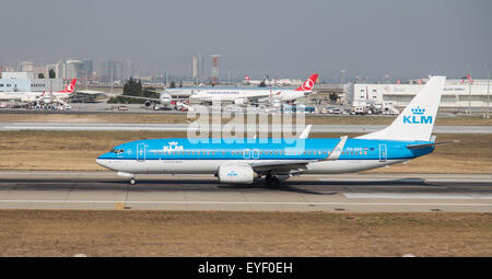 ISTANBUL, TURKEY - JULY 09, 2015: KLM Boeing 737-8K2 (CN 29598/639) takes off from Istanbul Ataturk Airport. KLM is the flag car Stock Photo