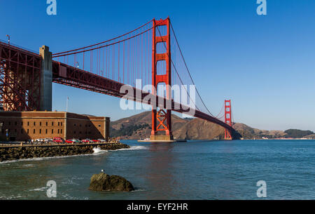 The world famous Golden Gate Bridge opened in 1937 spanning San Francisco Bay connecting San Francisco to Marin County ,San Francisco,California Stock Photo
