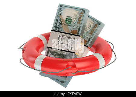 dollars in lifebuoy isolated on white background Stock Photo