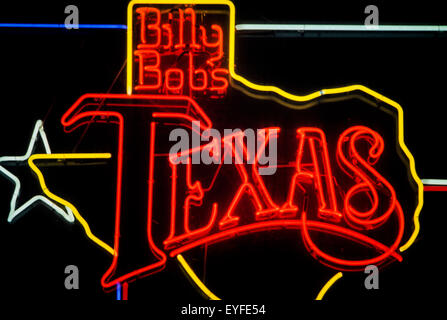 Incorporating a state map, a familiar name and the symbolic Lone Star, a neon sign advertising a bar welcomes patrons in Houston, TX. Stock Photo
