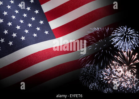 American flag and firework display Stock Photo