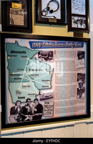 Clear Lake, Iowa, USA. 28th July, 2015. Memorabilia from decades of concerts adorns the walls of the Surf Ballroom in Clear Lake, Iowa, the site of the last concert on the 1959 Winter Dance Party tour before the plane crash on Feb. 3 that took the lives of musicians BUDDY HOLLY, RITCHIE VALENS and J.P. ''THE BIG BOPPER'' RICHARDSON. The Surf, in business at its present location since 1948, has been lovingly maintained as one of the last remaining ballrooms in the midwest. © Brian Cahn/ZUMA Wire/Alamy Live News Stock Photo