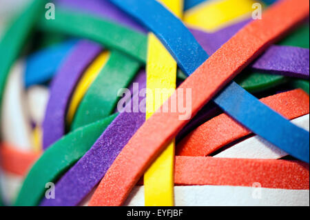 Colourful extreme close-up of a rubberband ball. Stock Photo