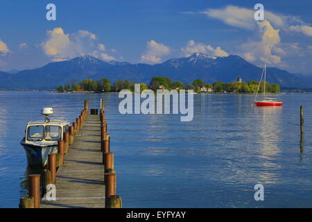 Jetty, Fraueninsel island, lake Chiemsee, Upper Bavaria, Bavaria, Germany Stock Photo
