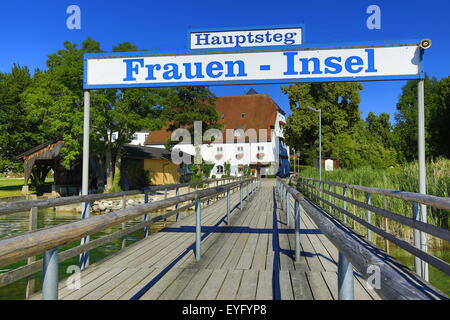 Jetty, Fraueninsel island, Chiemsee, Upper Bavaria, Bavaria, Germany Stock Photo