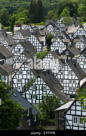 View of the Alter Flecken, half-timbered houses from the 17th century, in the historic center of Freudenberg