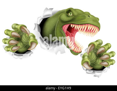 A T Rex Tyrannosaurus Rex dinosaur scratching, ripping and tearing ...