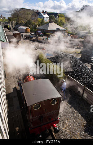 UK, Wales, Gwynedd, Towyn, Tal-y-Llyn Railway, Tywyn Station, elevated view of 1866 0-4-0 loco Dolgoch Stock Photo