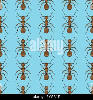 Sketch cute ant in vintage style, vector seamless pattern Stock Vector