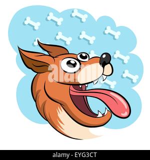 Lucky Dog against sugar bone heaven. Illustration in cartoon style. Isolated on white. No gradients. Stock Vector