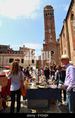 Flea market in Venice, Campo dei Frari Stock Photo