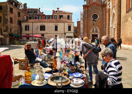 Flea market in Venice, Campo dei Frari Stock Photo