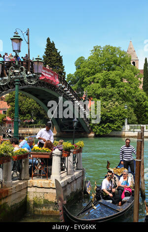 Bar Foscarini at Ponte dell'Accademia bridge, Venice, Italy Stock Photo