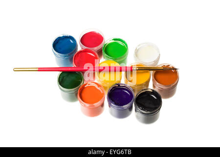 Paints and brushes isolated on white background Stock Photo