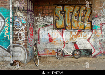 Berlin, Germany, graffiti on a wall in Berlin-Friedrichshain Stock Photo