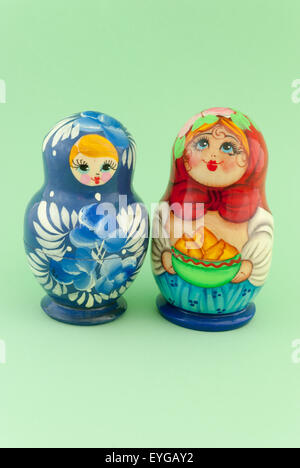 Russian dolls matryoshka on green background Stock Photo