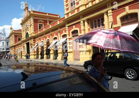 Inspired by the Les Halles market in Paris, the Municipal Market Adolpho Lisboa, the center of Manaus Stock Photo