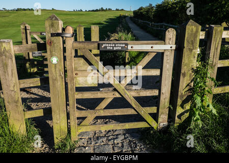 Countryside gate through Werneth Low Country Park Cheshire England Stock Photo