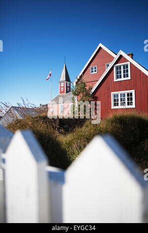 Greenland, Lutheran Nuuk Cathedral (Annaassisitta Oqaluffia) and mission house; Old Nuuk Stock Photo