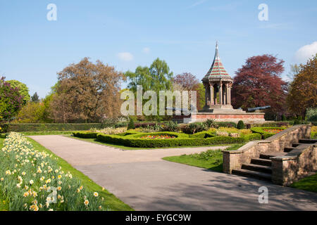 The Chinese Bell tower and Sebastopol Cannons at the Arboretum Park, Nottingham England UK Stock Photo