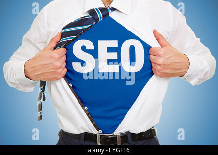 SEO concept on a shirt of a business man Stock Photo