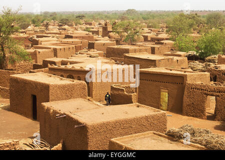 Niger, Central Niger, Tahoa, from rooftop of its World famous Friday Mosque; Yaama Village, Aerial view of Yaama Village Stock Photo