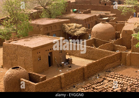 Niger, Central Niger, Tahoa, from rooftop of its World famous Friday Mosque; Yaama Village, Aerial view of Yaama Village Stock Photo