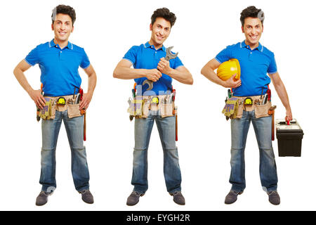 Full body shot of handyman or artisan in different versions isolated on white background Stock Photo