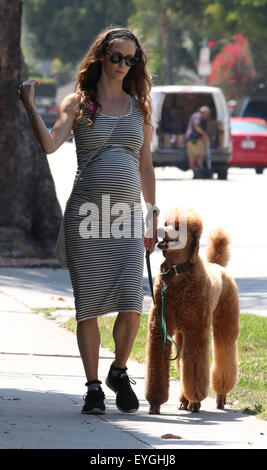 Jeff Goldblum's pregnant wife Emilie Livingston shows off her baby bump while walking their dog in West Hollywood  Featuring: Emilie Livingston Where: West Hollywood, California, United States When: 28 May 2015 C Stock Photo