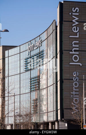 Waitrose John Lewis signage on exterior of store on The Street at Westfield Shopping Centre, Stratford, London UK Stock Photo