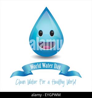 World Water Day Concept - Smiley water drop on white background - Vector Illustration Stock Vector