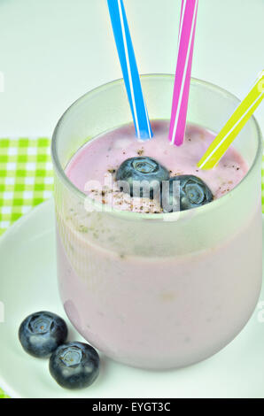 close up of milkshake yogurt blueberry, macro, detail, full frame,  vertical Stock Photo