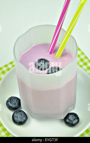 close up of milkshake yogurt blueberry, macro, detail, full frame, vertical Stock Photo
