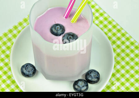 close up of milkshake yogurt blueberry, macro, detail, full frame, horizontal Stock Photo
