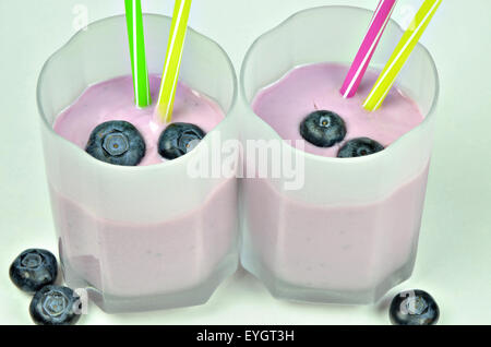 close up of milkshake yogurt blueberry, macro, detail, full frame, horizontal Stock Photo