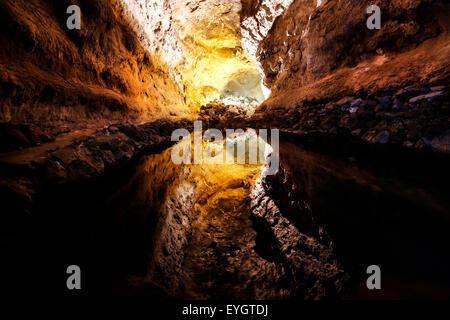 The pool in the Cueva de los Verdes, Lanzarote Stock Photo