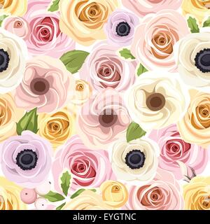 Seamless pattern with red and white roses. Vector illustration. Stock Vector