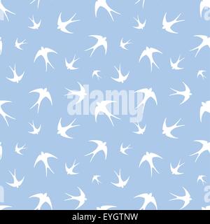 Seamless pattern with white swallows on blue. Vector illustration. Stock Vector